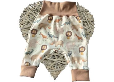 Babyhose Pumphose Handmade Design Safarikinder ecru, Bündchen braun